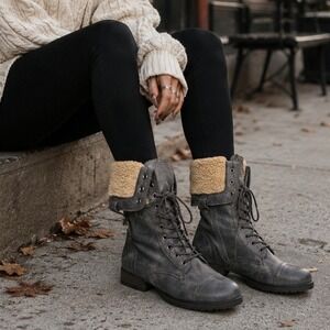 Vintage Bongo Tracey Gray‎ Combat Boots Faux Shearling Deadstock 9 NWT y2k 90s